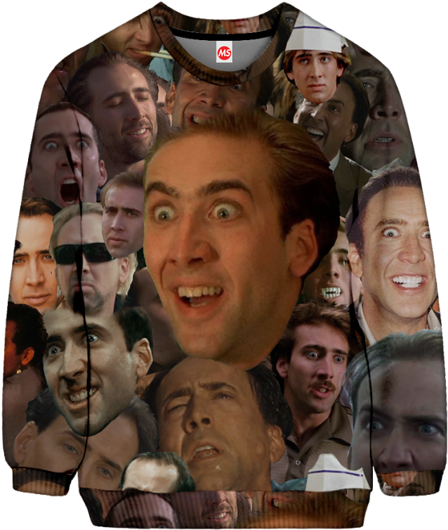 Cage Face Sweatshirt - H&h Nicholas Cage Custom Zippered Pillow Cases (651x767), Png Download