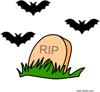 Bats And Tombstone Free Halloween Clip Art Image - Black And White Halloween Clip Art (450x450), Png Download