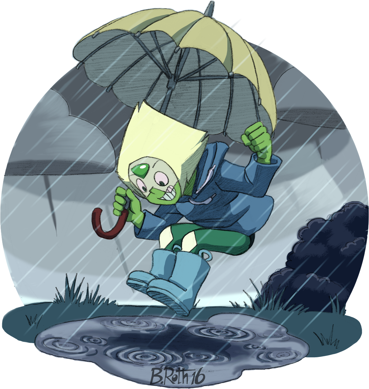 Cartoon Fictional Character Mythical Creature - Jumping In Puddles Anime (1239x1248), Png Download