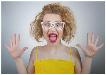 Happy Surprised Woman Screaming With Open Hands Poster - Girl (400x400), Png Download