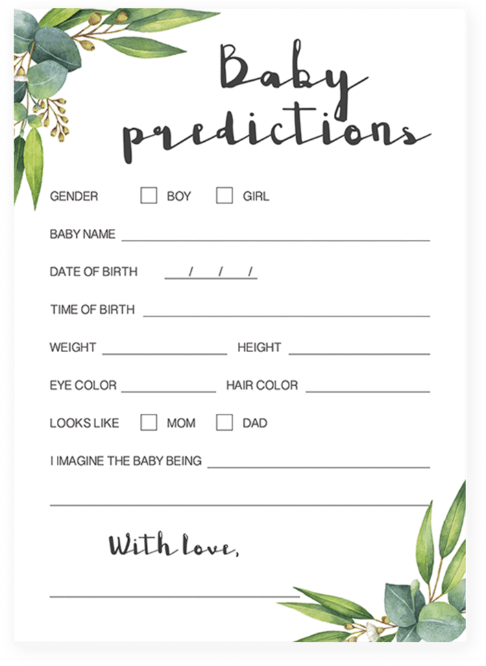 Watercolor Leaves Baby Predictions Game Printable By - Baby Shower Emoji Pictionary Free (819x1024), Png Download