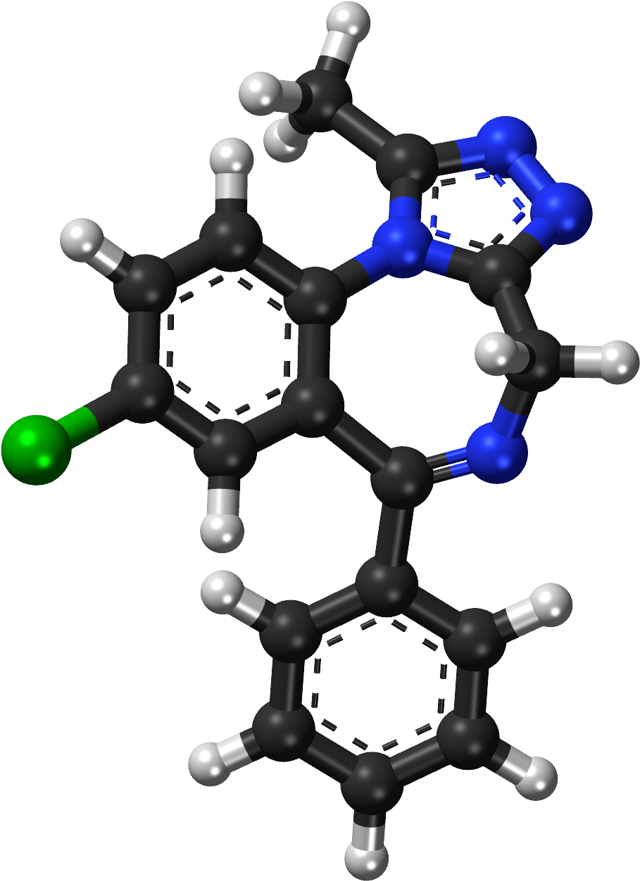 Alprazolam Ball And Stick Model - Amine Compounds (chemical Compounds) (989x1331), Png Download