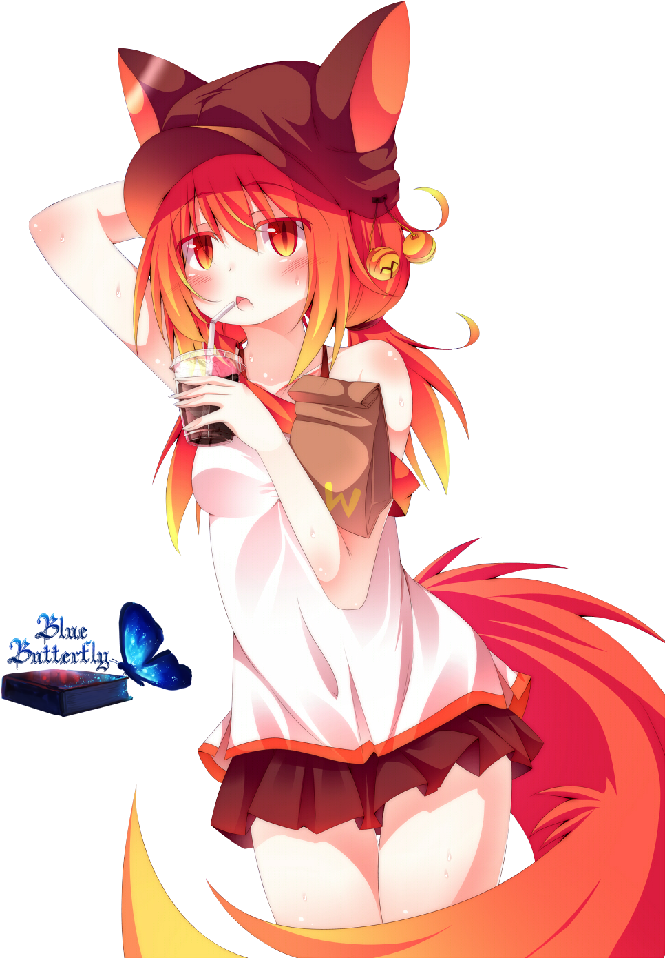 #8 Anime Fox Girl Render By Butterfly Blue B - Red Anime Fox Girl (1000x1414), Png Download