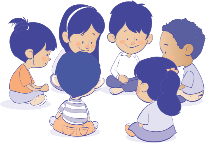 Niñas Y Niños Sentados En Círculo (709x515), Png Download