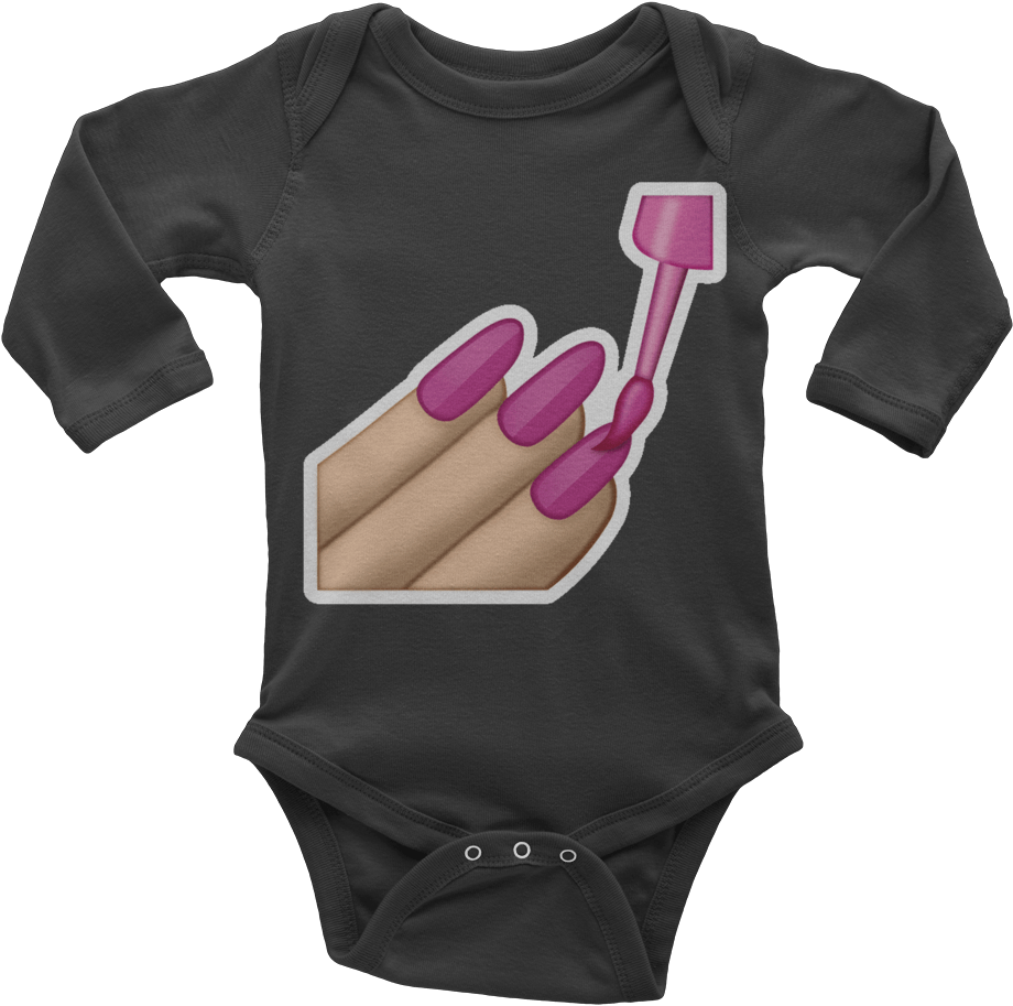 Emoji Baby Long Sleeve One Piece Nail Polish Just Black - Me And Grandpa Onesie (1000x1000), Png Download