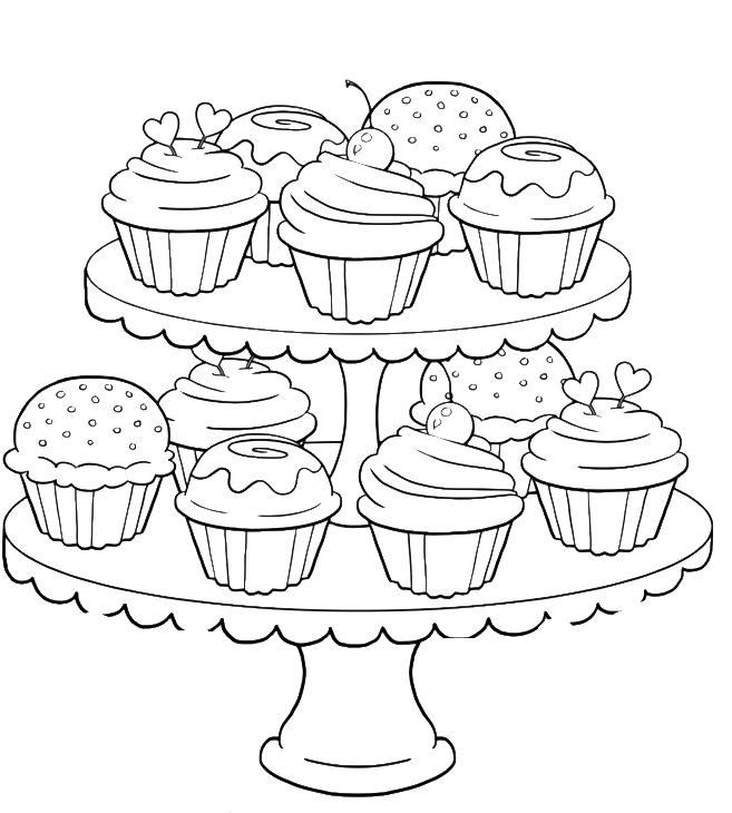 Cupcake Tower Coloring Pages For Adults - Coloring Pages For Adults Cupcakes (700x834), Png Download