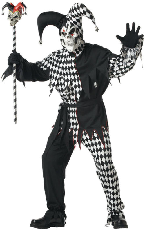 Adult Black And White Evil Jester Costume - Jester Halloween Costume (500x793), Png Download