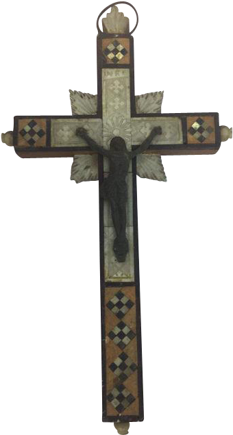 Wooden Cross Inlaid With Mother Of Pearl And Ebony - Wooden Cross With Barbed Wire (634x634), Png Download