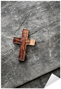 Wooden Cross On A Wooden Background Sticker • Pixers® - Il Dubbio. Il Dilemma Di Giuda (400x400), Png Download