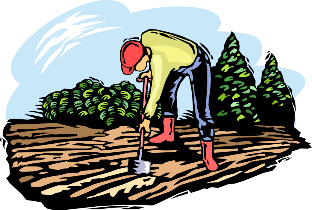 Farmer Works Soil With Shovel - Farmer Warkink Png (1042x700), Png Download