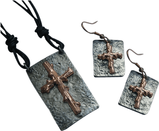 Copper And Antique Silver Wooden Cross Necklace And - Copper And Antique Silver Wooden Cross Necklace (555x555), Png Download