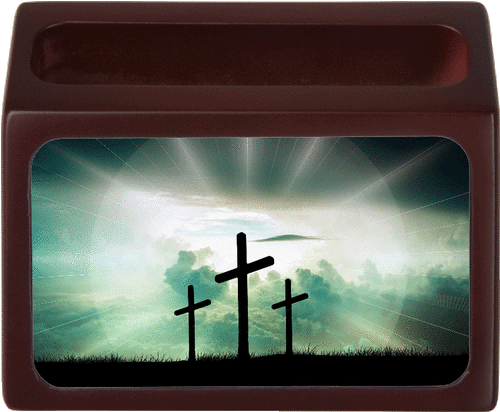 Business Card Holder Mahogany Wood 3 Crosses Design - Silver Plated 18" Chain And Pendant Necklace (500x500), Png Download