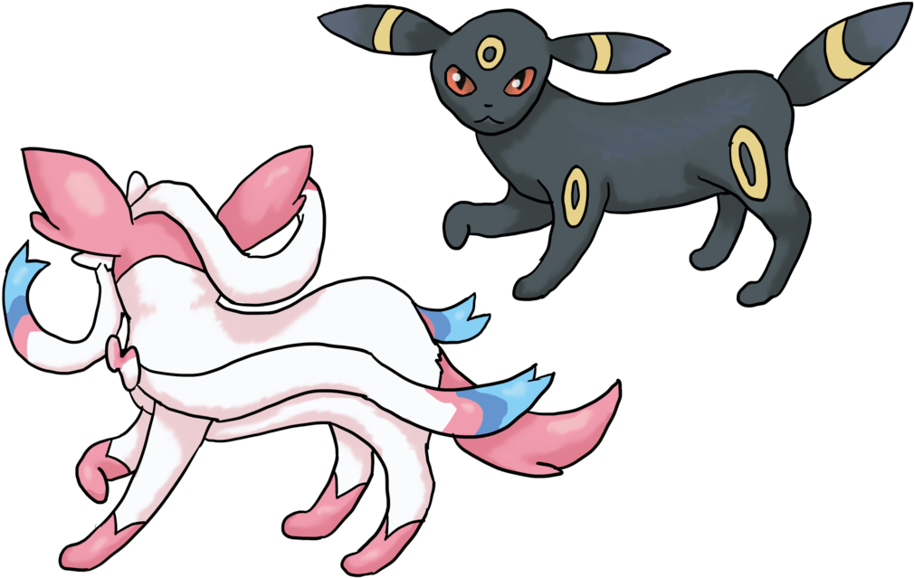 Umbreon And Sylveon By Cinnamon - Pokemon Sylveon Umbreon And Eevee (1024x649), Png Download