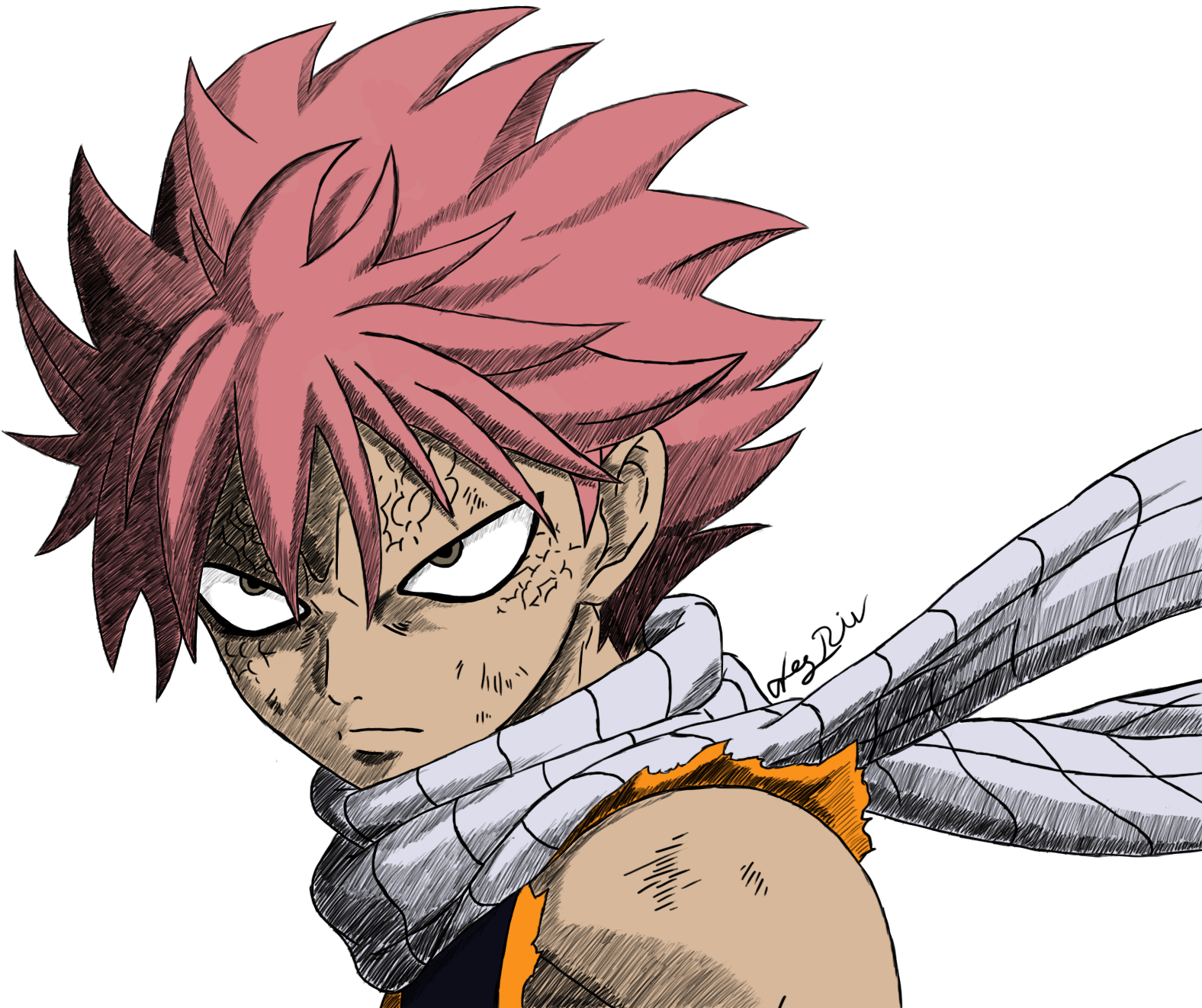 Black And White Stock Fairy Tail Drawing - Natsu Dragon Force Drawing (1920x1440), Png Download