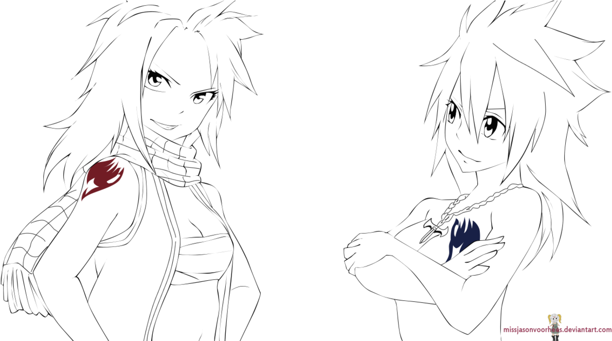 Natsu And Gray By Missjasonvoorhees On Deviantart Picture - Female Natsu Lineart (1207x662), Png Download