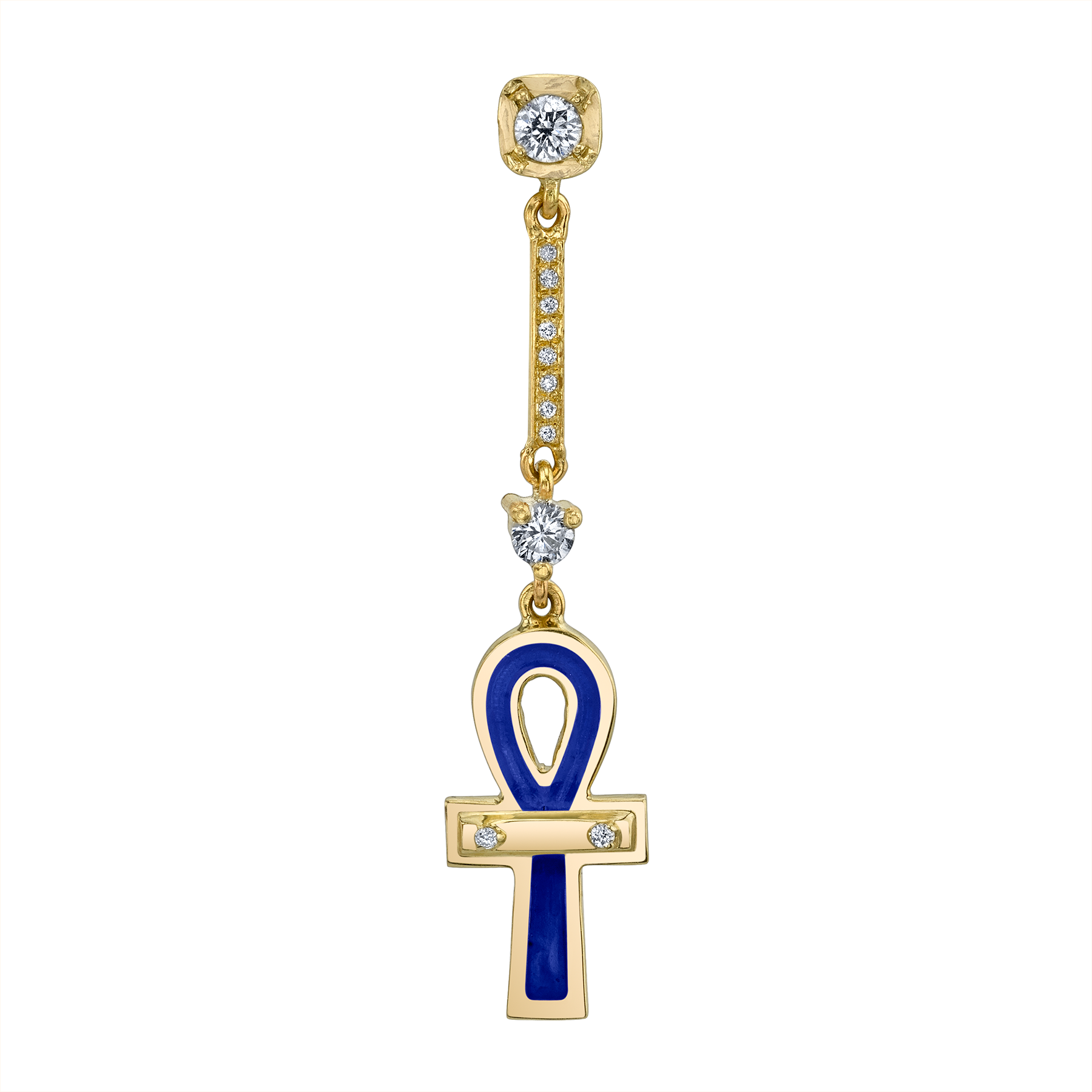 Diamond And Blue Ankh Drop Earring - Purple Enamel And Diamond Ankh Drops 14k Yellow Gold (1800x1800), Png Download