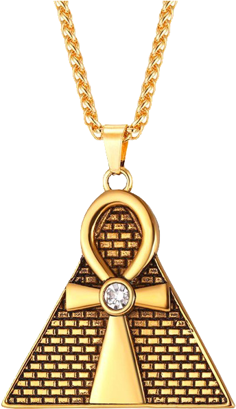 Golden Ankh Pyramid Pendant - Ancient Pyramid Ankh Egyptian Cross Pendant & Chain (640x640), Png Download