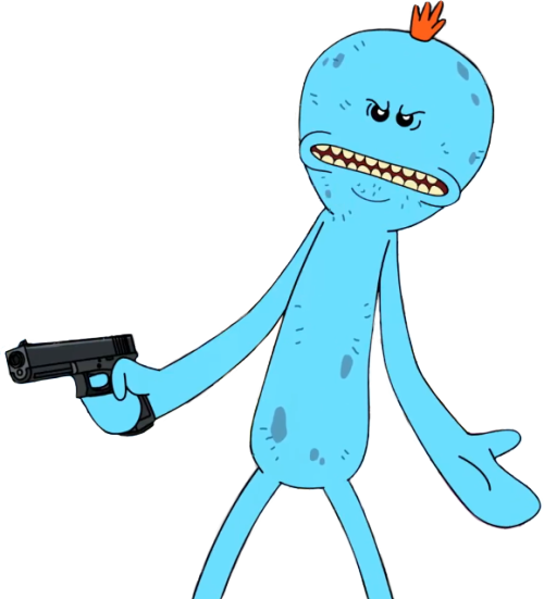 [ Img] - Mr Meeseeks With Gun (500x551), Png Download