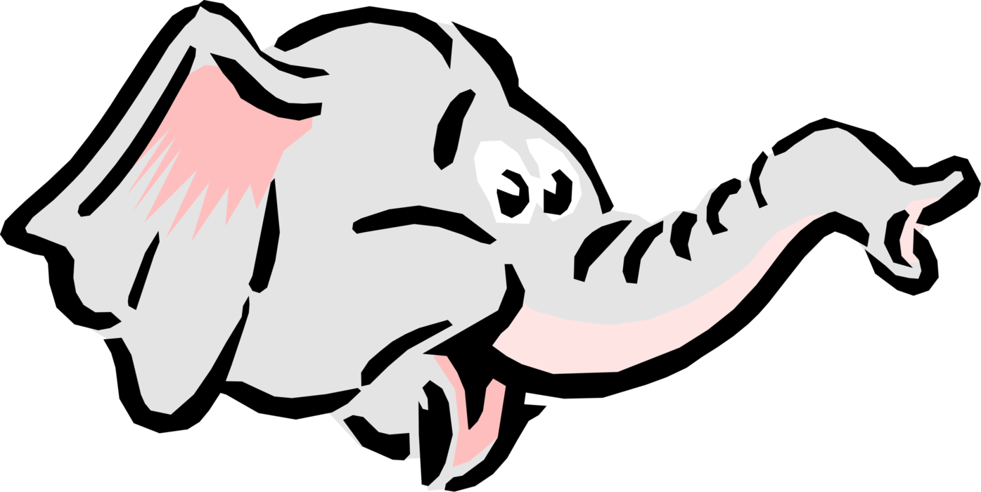 Vector Illustration Of Cartoon Elephant Head With Trunk - Vector Graphics (1395x700), Png Download