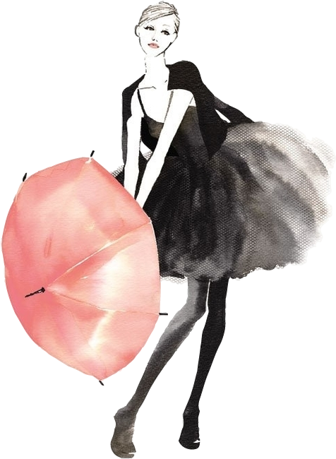Girl With Red Umbrella Watercolor Art - Little Black Dress Painting (482x700), Png Download