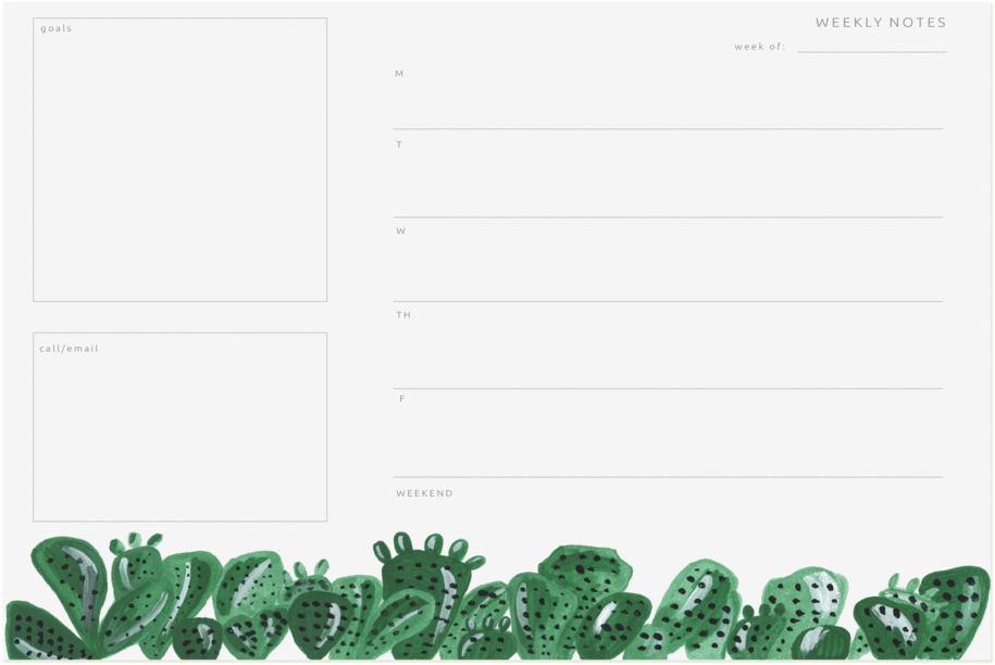Cactus Weekly Notepad - Desk Pad (1024x785), Png Download