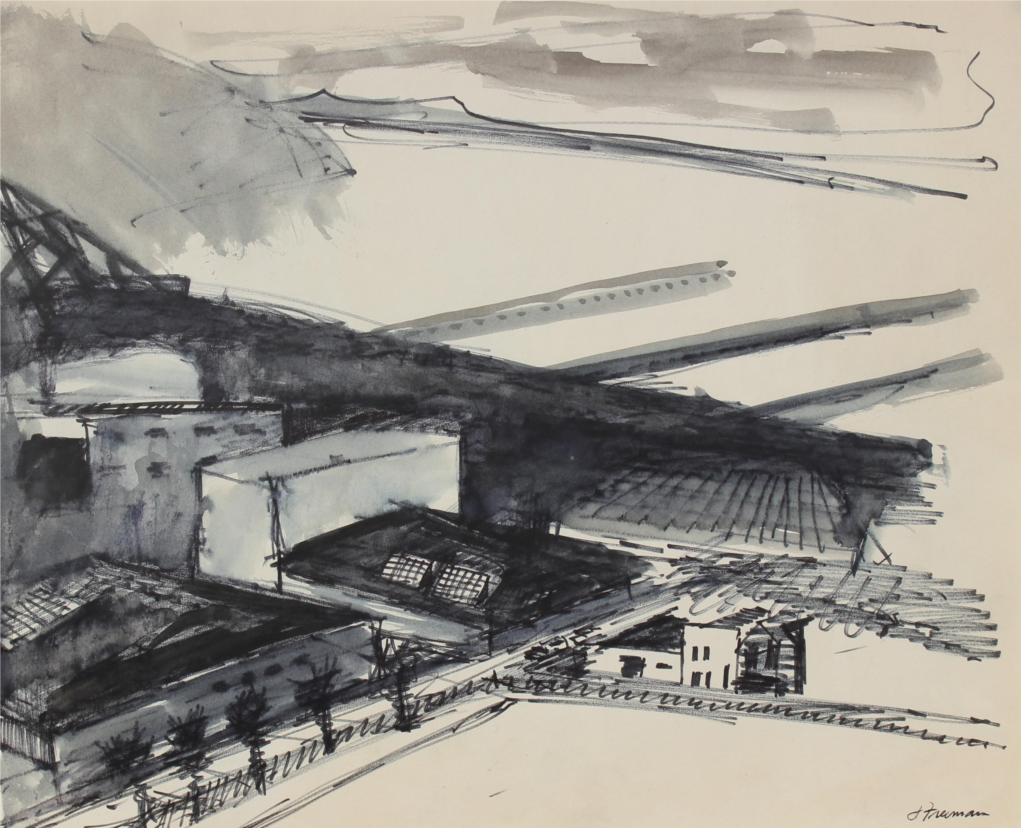 San Francisco Industrial Pier In Ink - San Francisco (3656x2963), Png Download