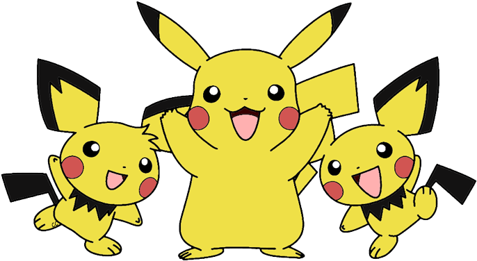 The Following Images Were Colored And Clipped By Cartoon - Pichu Pikachu And Jigglypuff Png (691x393), Png Download