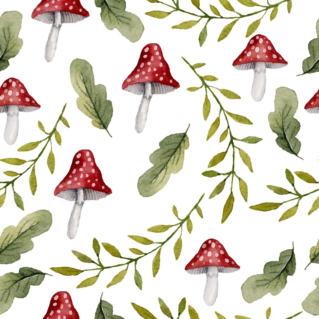 Hand Painted Leaves Mushroom Background Png Transparent - Portable Network Graphics (1024x1024), Png Download