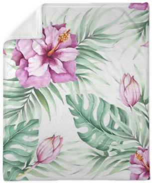 Seamless Pattern With Tropical Flowers - Floral Hibisco (400x400), Png Download