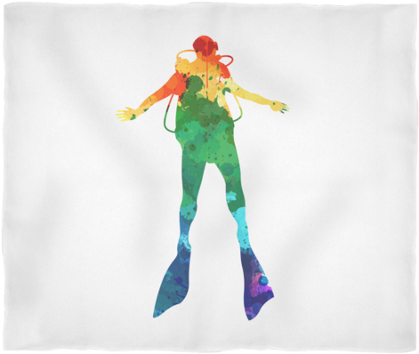 Watercolor Scuba Diver Fleece Blanket - Scuba Diver Beach Towel (500x500), Png Download