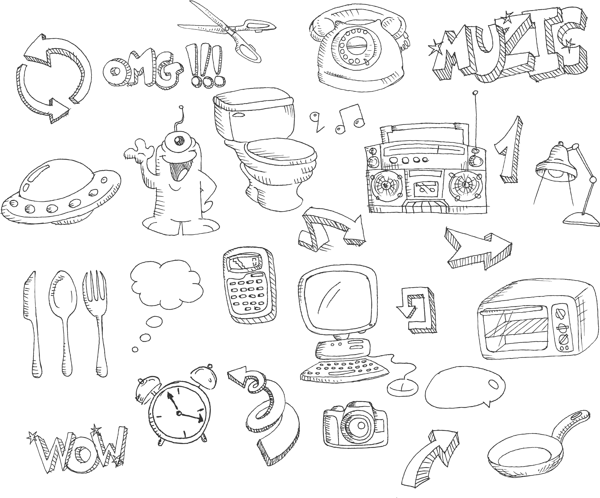 Black And White Drawing Sketch - Png Drawing Png Chalk (2623x2172), Png Download