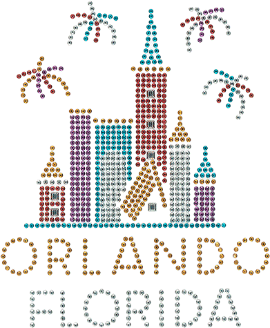 Gold Red Blue Castle & Fireworks - Graphic Design (484x500), Png Download