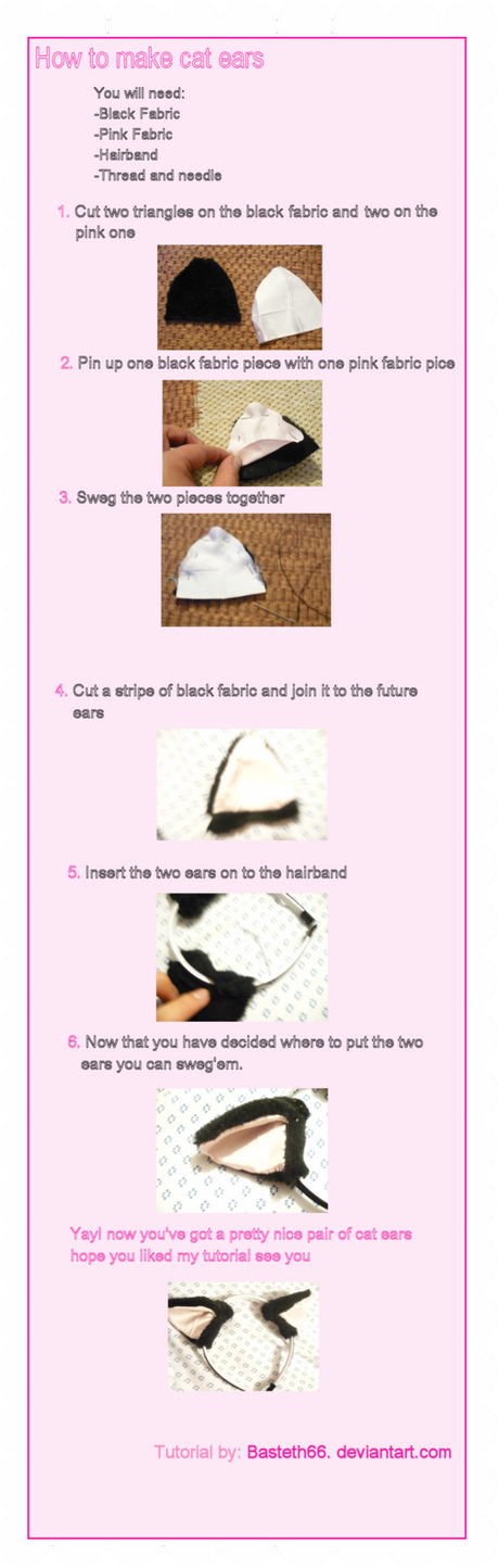 Cat Ears Tutorial By Basteth66 On Deviantart - Cat Ear Tutorial (460x1444), Png Download