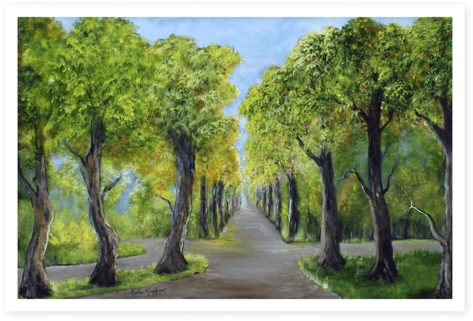 Kathleen Murphy Art Path Trees Scene Green (1000x750), Png Download