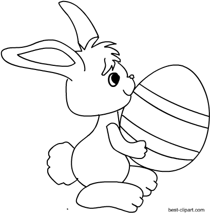 Black And White Bunny Holding Easter Egg Clip Art - Easter (450x450), Png Download
