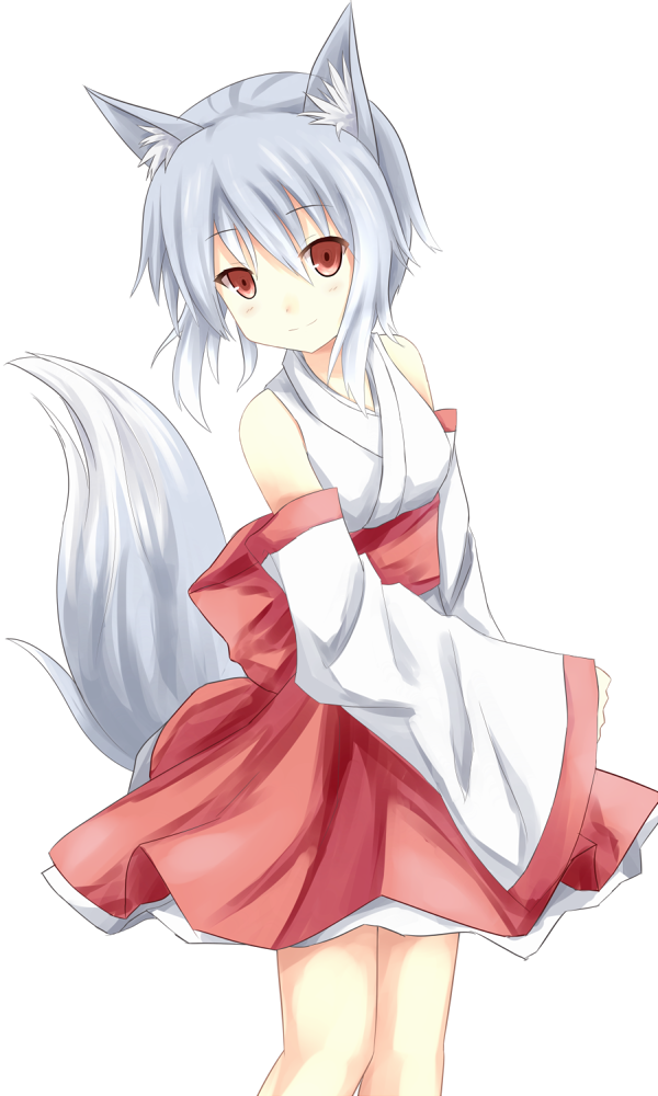 Bare Shoulders Blue Hair Blush Detached Sleeves Fox - Fox (600x1000), Png Download