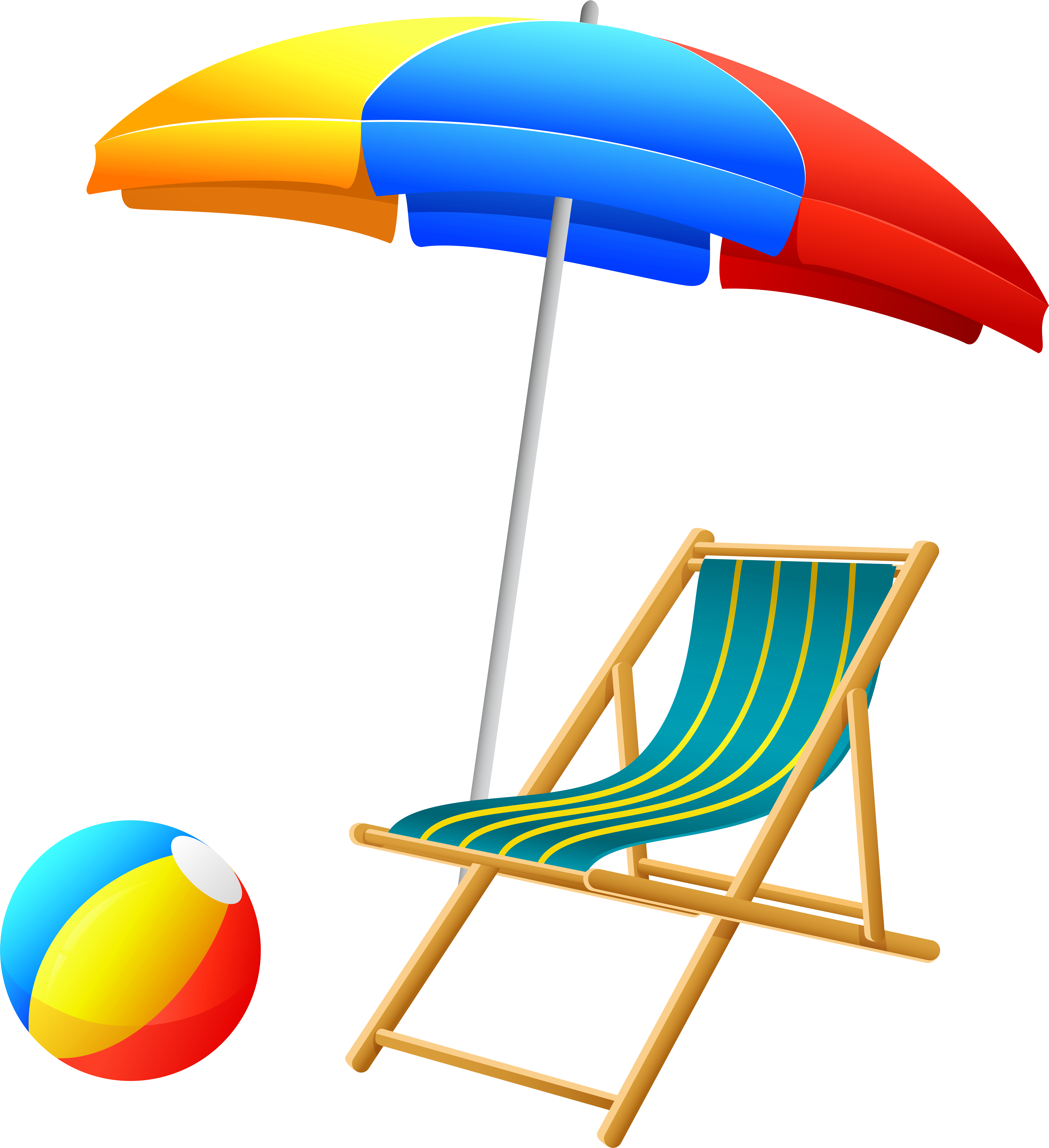 Beach Umbrella With Chair And Ball Png Clip Art (7313x8000), Png Download