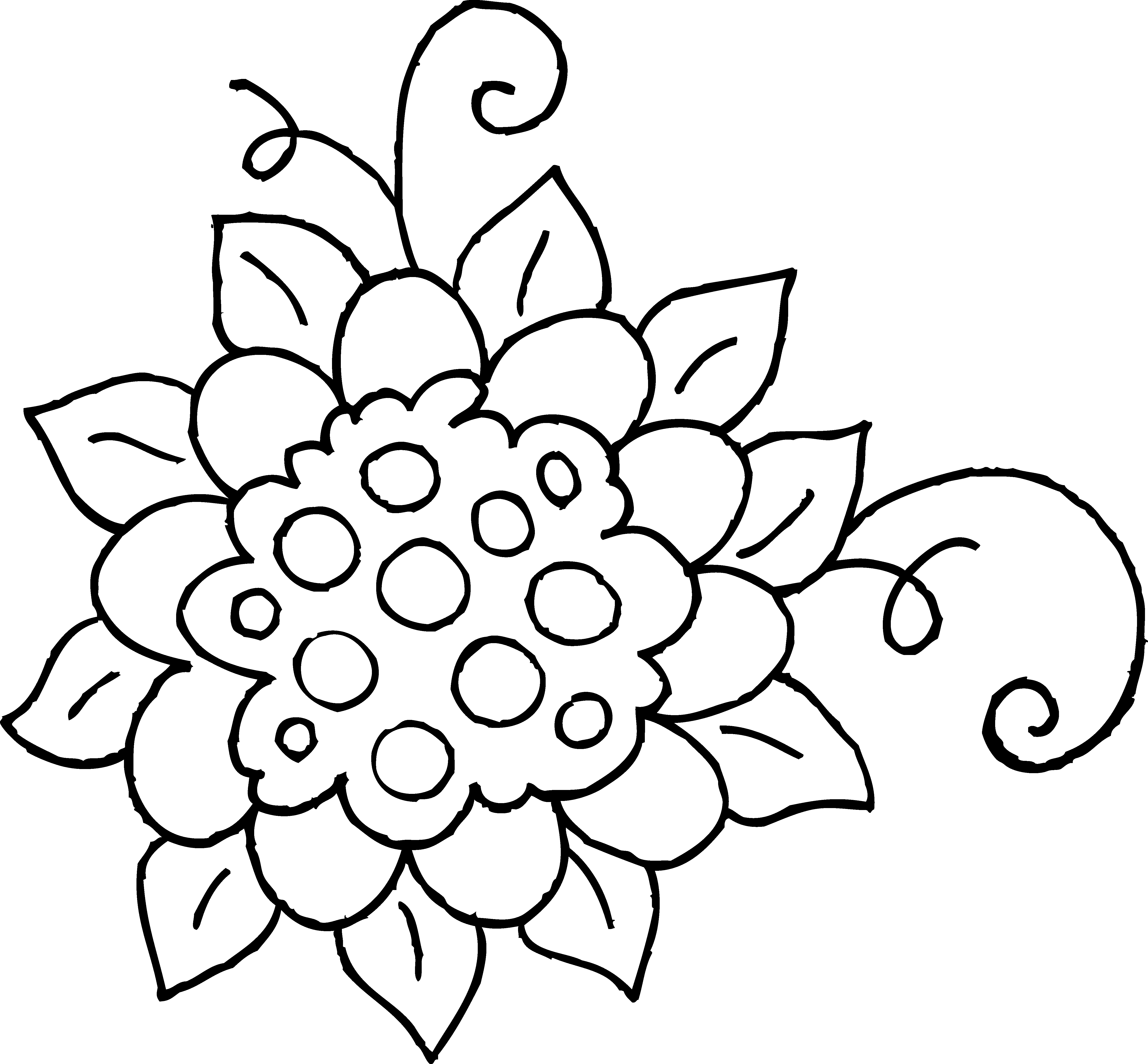 Cute Flower Coloring Page Free Clip Art - Cute Clipart Flowers Black And White (5325x4935), Png Download