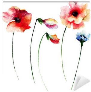 Set Of Summer Watercolor Flowers Wall Mural • Pixers® - Obraz Kolorowe Kwiaty 24 X 33 Cm (400x400), Png Download