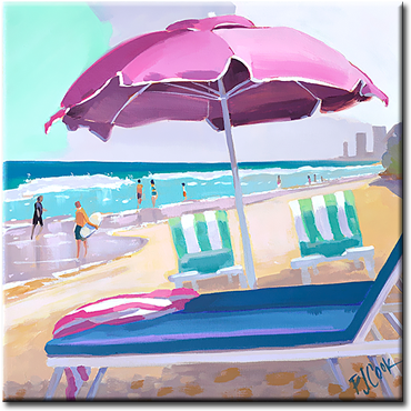 Pink Beach Umbrella, 12 X12 Oil On Canvas, Pj Cook - Umbrella (510x384), Png Download