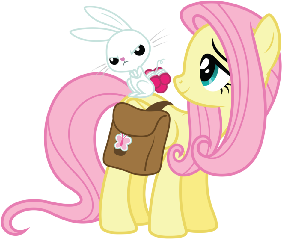 Fluttershy And Angel - My Little Pony Fluttershy With Animals (999x799), Png Download