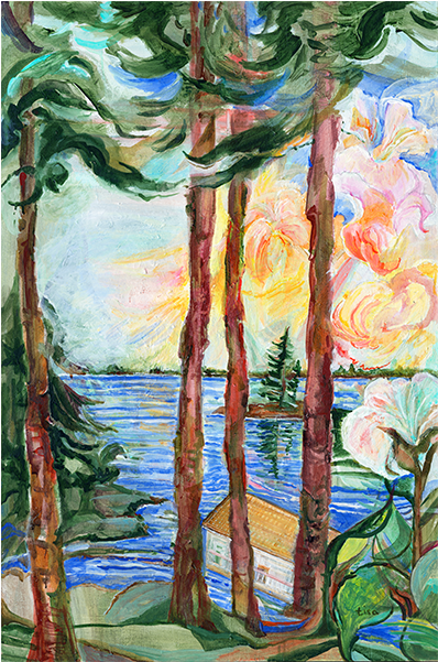 River Pines - Painting (600x600), Png Download