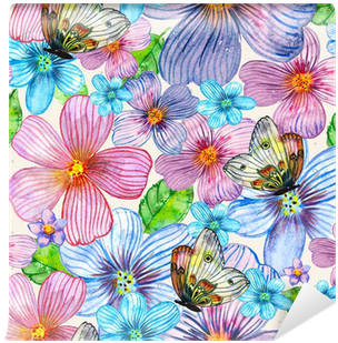 Floral Seamless Texture Of Watercolor Wall Mural • - Watercolor Painting (400x400), Png Download