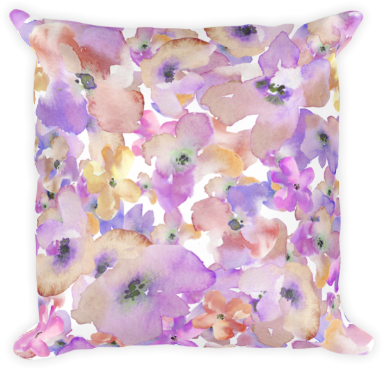 Watercolored Flowers Pillow - Gold Water Color Flowers (600x600), Png Download