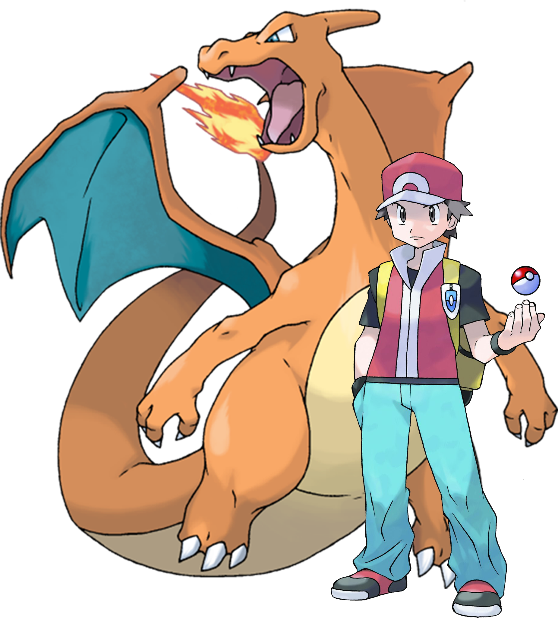 Red & Charizard - Red And Charizard Png (1904x2071), Png Download