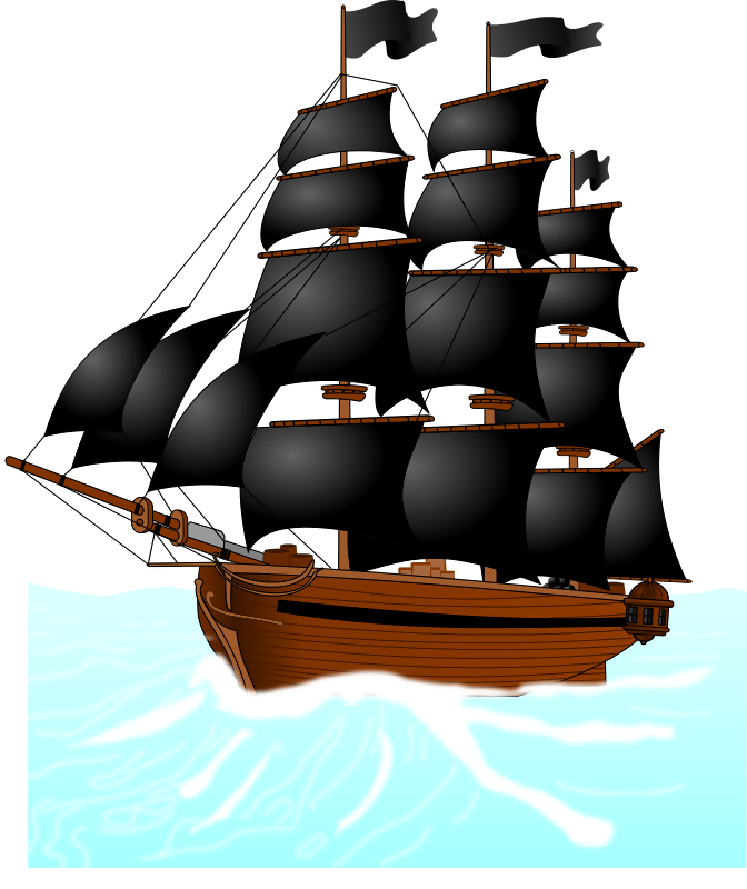 Black Pirate Ship Clip Art (672x800), Png Download