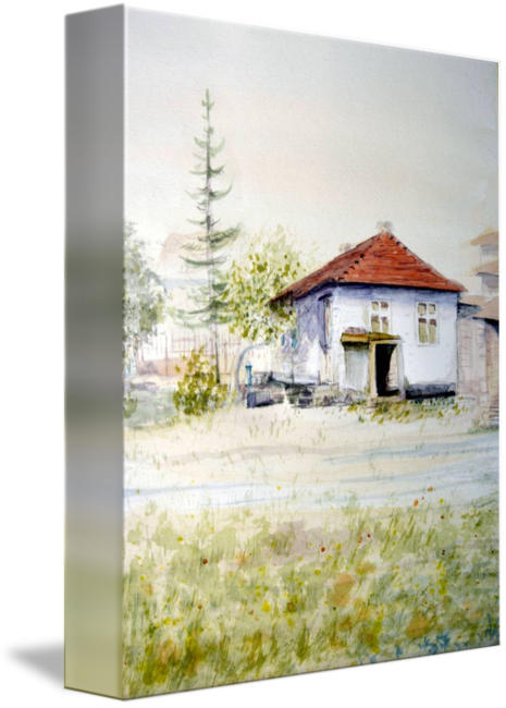 Library Old House Serbia Original Art By Nenad - Watercolor Painting (465x650), Png Download