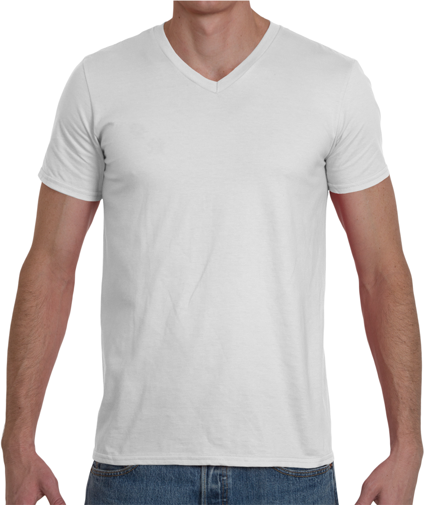 Soft Spun Fashion Fit V Neck T Shirt - White Gildan Shirt Mockup (1000x1000), Png Download