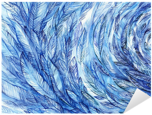 Blue Feathers In A Circle, Watercolor Abstract Background - Galllery Direct Blue Feathers Watercolor Print On Mounted (400x400), Png Download