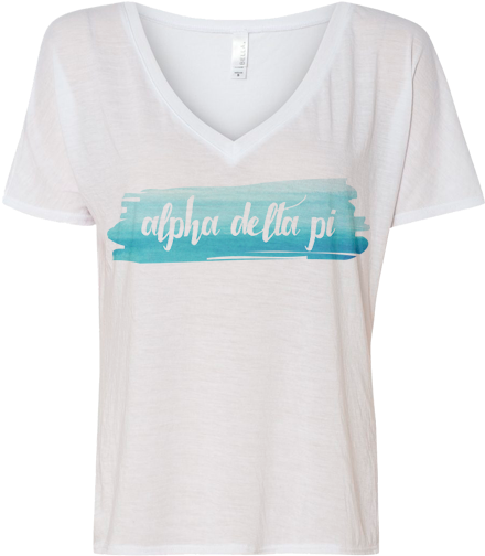 Alpha Delta Pi Watercolor Vneck Tshirt By Adam Block - Active Shirt (464x585), Png Download